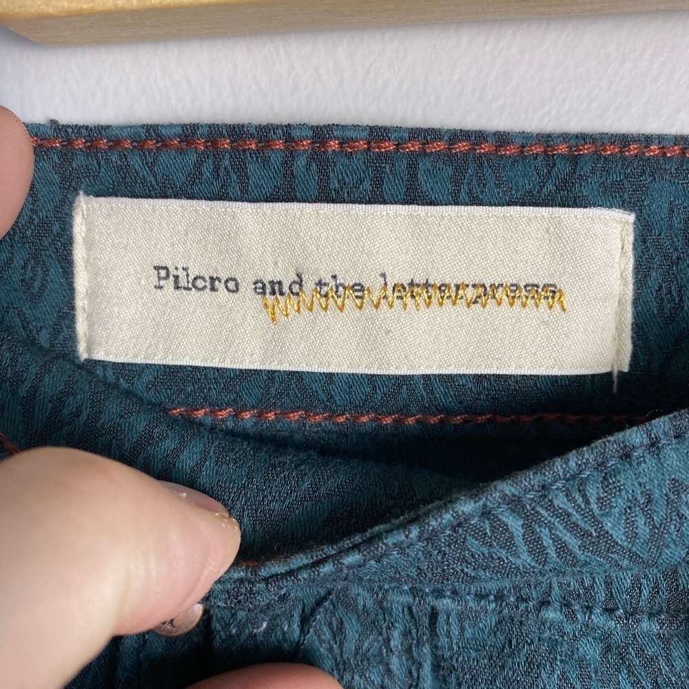 Pilcro and The Letterpress Green Forest Floral Stretch‎ Pant Size 26 Zipper Hems - Picture 3 of 14